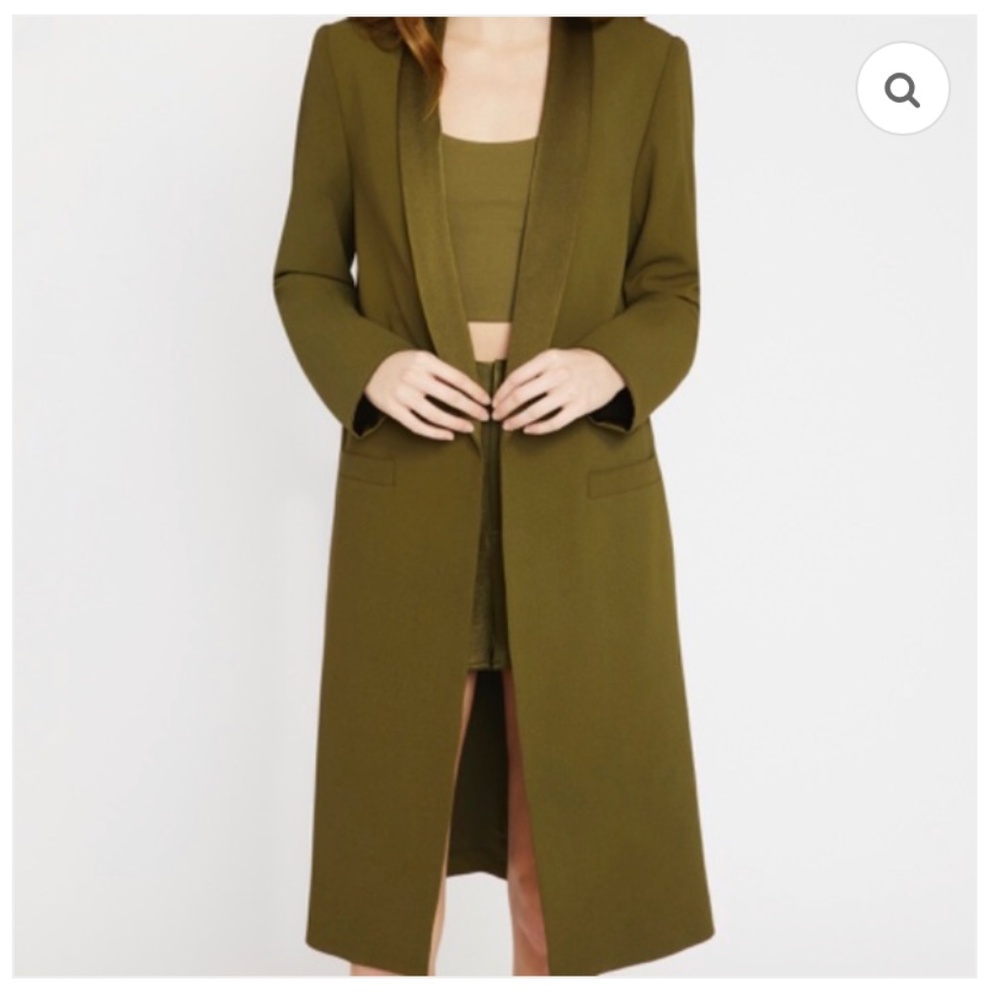 NWOT Alice + Olivia Olive Green Long Jacket Original Price $465 Sz: L - Picture 2 of 7
